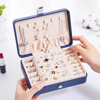 Portable multi-function PU kožené šperky box čerstvé a jednoduché náušnice, prsteň multi-function šperky úložný box