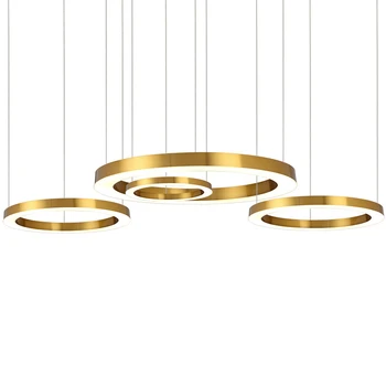 Post Moderné LED Svetiel Prívesok Kolo Kruhové Zlatý Prsteň Visí Lampa Jedáleň, Obývacia Izba, Lustre z Nerezovej Ocele s Príveskom, na Čítanie