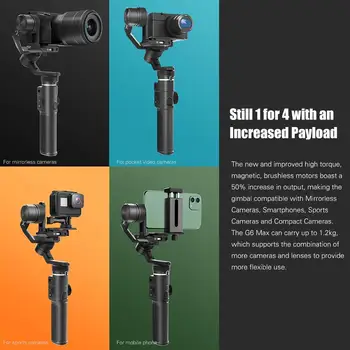 Používa Feiyu G6 MAX 3 Os Ručné Gimbal pre Mirrorless Fotoaparáty/Smartphone/Akčné Kamery/Vrecko Kamier, MAX Zaťaženie 2.65 LB