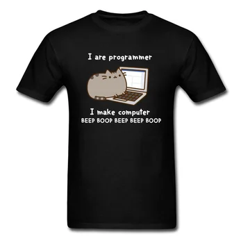Počítačový Programátor Mačka Kawaii Dizajn Zábavné Tričká TO Hacker Pracovník Mačka Módne Mens Príležitostných Nové Tee Tričko Bavlna Móda