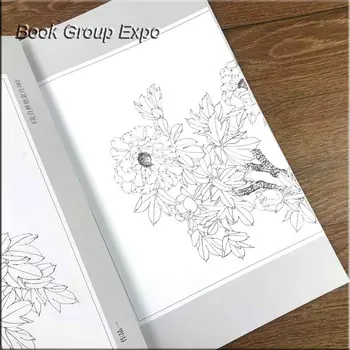 Praktické biele náčrt rukopis lakovacej linke kreslenie bai miao gong bi kniha pre Pivónia Kvet