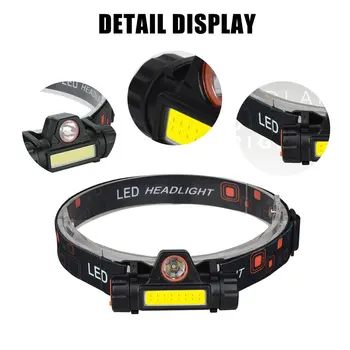 Praktické COB LED Nabíjateľná HeadlampTorch Svetlometu Baterka 2 Režimy Outdoor Camping Hlavu Osvetlenie