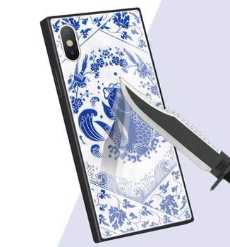 Pre iPhone 12 11 Pro Mini XS Max SE XR X 8 7 Plus Prípade Čínskych BlueWhite Porcelánu Tvrdeného Skla Kryt, Popruh Strapec Shell Funda