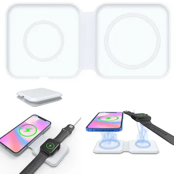 Pre iPhone 12 Pro Magsafe Nabíjačku 2-v-1 Skladací Magnetický Dual-Poplatok 15W Bezdrôtovú Nabíjačku Pre Apple Iwatch 6 alebo Airpods