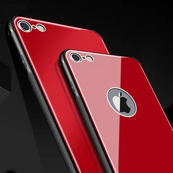 Pre iPhone 8 Sklo puzdro pre iPhone 8 puzdro pre iphone 8 7 Plus Luxusný Ochranný Zadný Kryt Červený Shockproof Logo Odhalil späť