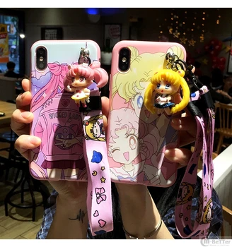 Pre Samsung note10pro S10plus 3D Sailor Moon prípade S8/9+ roztomilý kreslený kryt Galaxy Note 8 9 soft shell S7 okraji dievča darčeky popruh