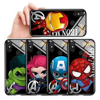 Pre Xiao Telefón mi 5X 5S Plus 6 6X A1 A2 Cartoon Marvel Ironman Spiderman Puzdra Kryt Lesklého Tvrdeného Skla Telefón Prípade Puzdro