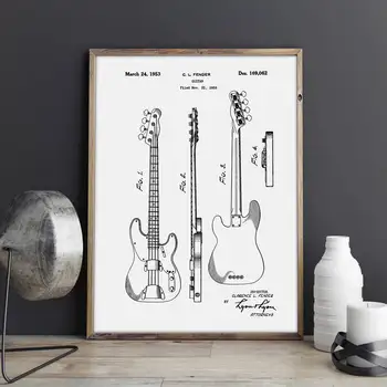 Precision Bass Patent,Blatník Gitara,stenu plagát,izba dekor,ročník tlače,plán,Hudobník darček, hudba Dekorácie