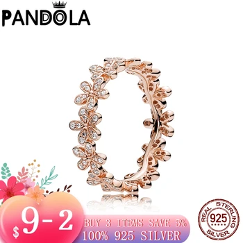 Predaj Reálne 925 Sterling Silver & Rose Gold Color Daisy Kvet Krúžok Pre Ženy Pôvodné 925 Striebro Prstene Značky Šperky Darček
