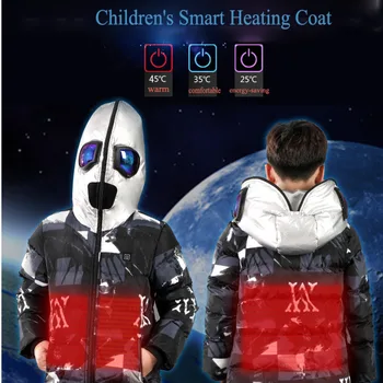 Predaj USB Inteligentné Kúrenie Kabát Detí Zime Vyhrievaná Bunda Vonkajšie Nosenie Kúrenie Nastaviteľná Teplota Bavlna-polstrovaný Top