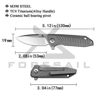 PREDNÉ Skladací nôž M390 prášok ocele nôž TC4 zliatiny rukoväť mini prenosné vonkajšie prežitie nôž ostrý vysokú tvrdosť nôž