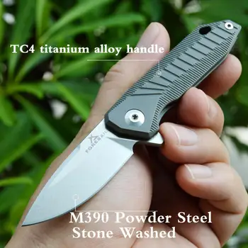 PREDNÉ Skladací nôž M390 prášok ocele nôž TC4 zliatiny rukoväť mini prenosné vonkajšie prežitie nôž ostrý vysokú tvrdosť nôž