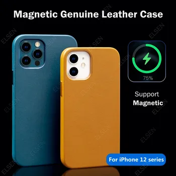 Premium Reálnom Kožené puzdro Pre iPhone 12 Pro Max Mini Úradný Štýl Magnetické pravej Kože Zadný Kryt Podporu Bezdrôtového Nabíjania
