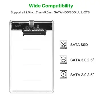 Prenosné 2.5 palcový Transparentný Pevného Disku v Prípade, USB 3.1 Gen 2 Typ-C na HDD SATA SSD Mobile Krytu Box