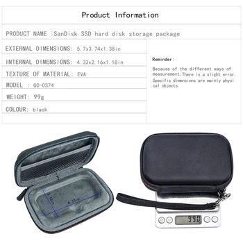 Prenosné Cestovné Skladovanie Taška EVA Prípade Pevného pre Sandisk SSD Pevný Disk