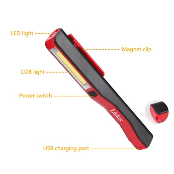 Prenosné COB LED Baterka Magnetické Pracovné Svetlo Nabíjateľná 180 stupňov Stojan Visí USB Pochodeň Lampa Pre Nočný lov