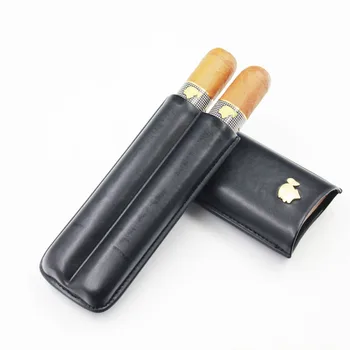Prenosné Kožené Cigaru Prípade Humidor 2 Rúry Držiteľ Mini Humidor Box Cestovné Cigary Príslušenstvo S Darčekovej Krabičke