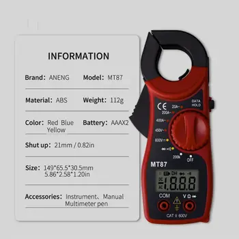 Prenosné MT87 Digitálne Svorka Ammeter Multimeter S Meraním AC/DC Napätie Tester (STRIEDAVÝ Prúd) Odpor Multi Test
