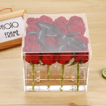 Priehľadný Akrylový Ruže Kvet Box make-up Organizátor Umelý Kvet Kytice Kvetinový Dar Box Valentína, Svadbu, Výzdoba Darček Prípade
