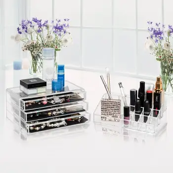 Priehľadný Plastový Make-Up Skladovanie Prípade Nechty Rack Rúž Kozmetické Úložný Box Držiteľ Make-Up Make-Up Štetec Organizátor Dokončovacie