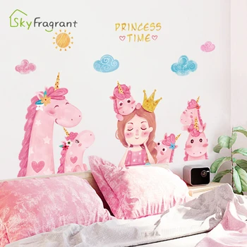 Princezná jednorožec dieťa posteli dievčatá spálne dekorácie deti izba dekor nálepky pozadí na stenu-nálepky domova samolepiace