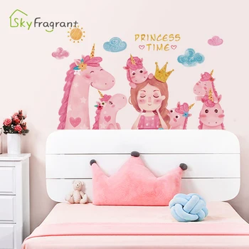 Princezná jednorožec dieťa posteli dievčatá spálne dekorácie deti izba dekor nálepky pozadí na stenu-nálepky domova samolepiace