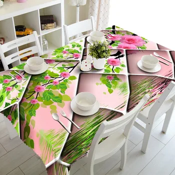 Prispôsobený 3D Obrus Kvetinový Vzor, Prachotesný Zahustiť Bavlna Svadobné Party Obdĺžnikový Stôl Handričkou bytový Textil