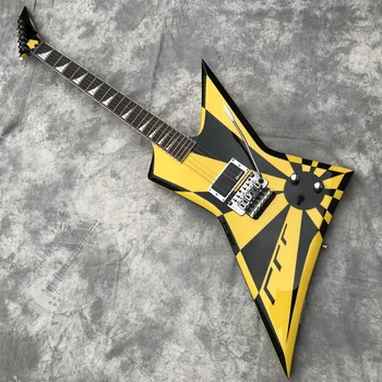 Prispôsobený nepravidelný čiernej a bielej pruhované elektrická gitara, logo a tvar môže byť prispôsobený podľa požiadavky.