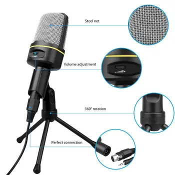 Pro 3,5 mm Kondenzátorových Mikrofónov s Statív, Stolný Audio Nahrávky Spievanie Karaoke Mikrofón Počítač PC, Mobilný Telefón Majiteľa