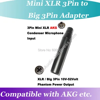 Profesionálny Mini 3Pin na Veľké 3Pin XLR Samec AKG Samson Kondenzátorových Mikrofónov Phantom Power Adaptér na zvukový Pult, alebo PA Systému