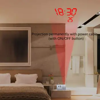 Projekčné Hodiny s Teplotou Digitálny Časovač Projektor Stenu, Strop Spánok Hodiny vnútornej Teploty Podsvietenie Budík