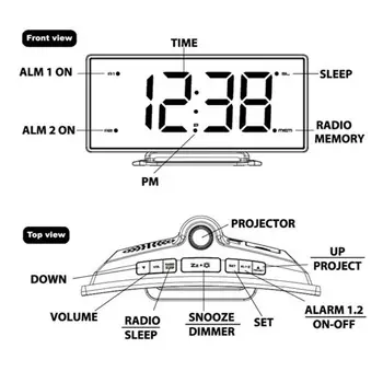Projekčné Hodiny S Časom Premietacie FM Rádio budíky LED Digitálne Elektronické Tabuľka Alarm Watch Projektor