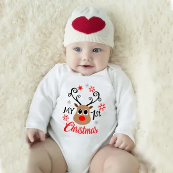 Prvé Vianoce ako Otec, Mama Tričko Baby Bavlna Romper Mamička Otecko a Baby Deti 1. Vianoce Rodine Zodpovedajúce Oblečenie Oblečenie