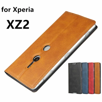 Prémiové Kožené puzdro pre Sony Xperia XZ2 Ultra-Tenké Business Flip Cover Prípade XZ2 Magnetické adsorpcie Prípade + 1 ozdobná šnúrka na uniforme