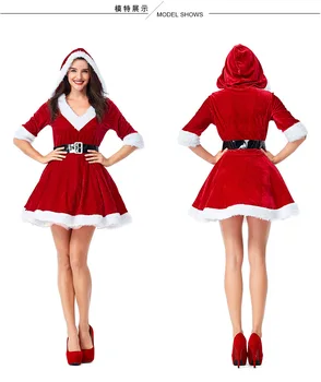 Príchod Vianočné Šaty Žien Vianočný Kostým Pre Dospelých 2018 Red Velvet Kožušiny, Šaty S Kapucňou Sexy Žena Santa Claus Kostým