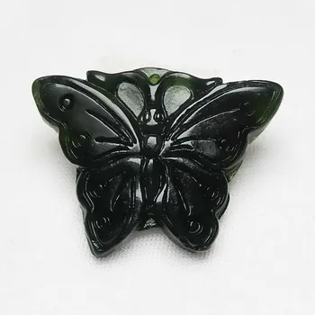 Prírodné Black Green Jade Prívesok Motýľ Perličiek Náhrdelník Čínsky Vyrezávané Kúzlo Šperky, Módne Amulet pre Mužov, Ženy Šťastie Dary