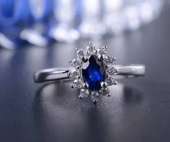 Prírodné dark blue sapphire gem Krúžok Prírodný drahokam Krúžok 925 sterling silver trendy Diana kolo ženy výročie darček Šperky