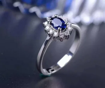 Prírodné dark blue sapphire gem Krúžok Prírodný drahokam Krúžok 925 sterling silver trendy Diana kolo ženy výročie darček Šperky