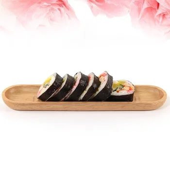 Prírodné Drevené Japonský Štýl Zásobník Jedla Sushi Slúžiace Mini Obdĺžnik Tanier Dezert Malý Zásobník Snack Tanier pre Home Hotel (Malé