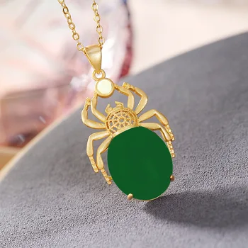 Prírodné Hetian Jade Spider Náhrdelník Prívesok 925 Striebro Módne Šperky Chalcedony Amulet Darčeky pre Ženy