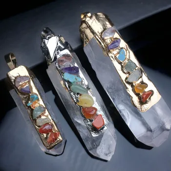 Prírodné Pôvodnej Kamennej Kúzlo Šperky Výrobu Energie Crystal Pilier Nepravidelný Sedem Čakier Malý Prívesok DIY Náhrdelník Príslušenstvo