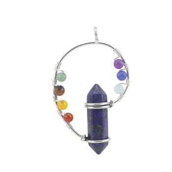 Prírodné sedem-farebné guľôčky čakra šesťhranné prívesok Prívesok ručné navíjanie prívesok pre šperky DIY náhrdelník príslušenstvo
