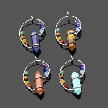 Prírodné sedem-farebné guľôčky čakra šesťhranné prívesok Prívesok ručné navíjanie prívesok pre šperky DIY náhrdelník príslušenstvo