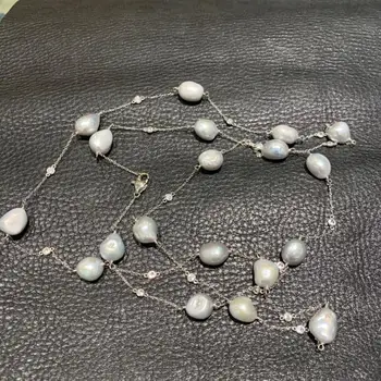 Prírodné sladkovodné perly sveter náhrdelník 925 sterling silver chain s kubický zirkón sivá biela čierna farba, dlhý náhrdelník