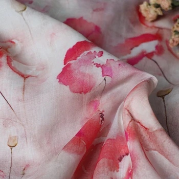 Prírodné čisté ramie materiál Svetlo ružové a lotus tlač tissu Vysoký stupeň šaty, šaty cheongsam textílie
