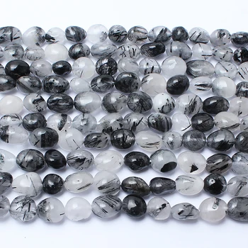 Prírodný Kameň Korálky 8-10 mm Nepravidelné Čierne Rutilated Quartz Stone Korálky Pre Šperky, Takže Náramok, Náhrdelník 15inches