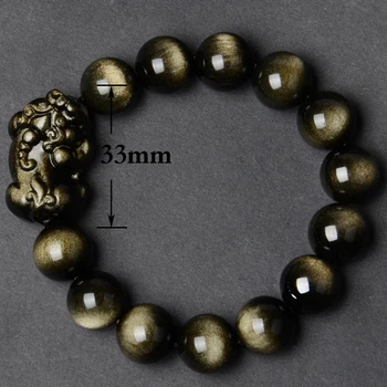 Prírodný Kameň Náramok Zlatý Obsidián Dragon Pixiu Korálkový Náramok 8-16 mm Šperky Muži Ženy Exorcise Duchov Úsek Náramky