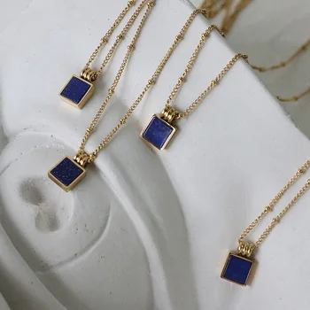 Prírodný Klenot Kameň Náhrdelník Prívesok Pre Ženy Kráľovská Modrá Lazuli Titánové Ocele Náhrdelníky Vintage Choker Sveter Reťazca Šperky