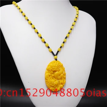 Prírodný Žltý Hetian Jade Kameň Dragon Prívesok Korálky Náhrdelník Čínske Suveníry, Šperky Kúzlo Amulet Vyrezávané Darčeky pre Ženy Muži