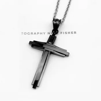 Prívesok kríž z nehrdzavejúcej ocele mužov reťazca náhrdelník chodníku Kubánskej odkaz čierna zlatá Farba strieborné šperky, darček